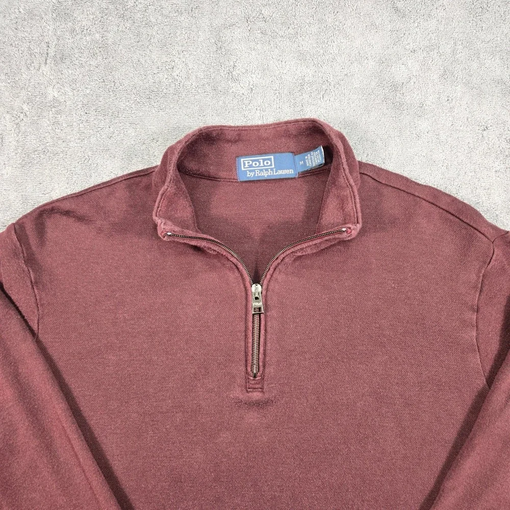 Polo Ralph Lauren Men's M Quarter Zip Pullover Sweater Burgundy Cotton Rayon